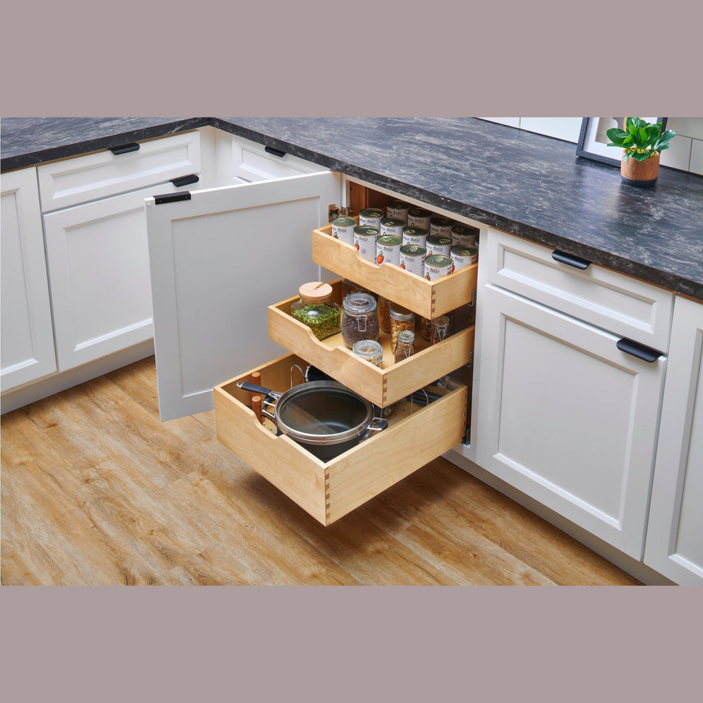 REV-A-SHELF 4PIL-KIT Tall Series Natural Maple Pilaster Kit w/ BLUM Soft-Close for Full-Height Base (2) Standard and (1) Tall Drawer Box, 27-1/4 x 1-1/8" Uprights