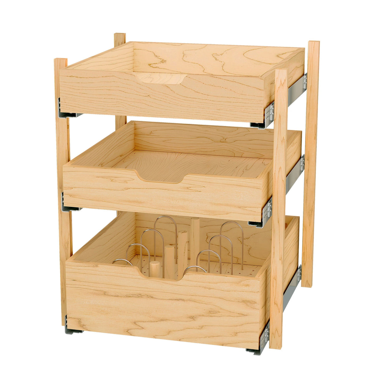 REV-A-SHELF 4PIL-KIT Tall Series Natural Maple Pilaster Kit w/ BLUM Soft-Close for Full-Height Base (2) Standard and (1) Tall Drawer Box, 27-1/4 x 1-1/8" Uprights