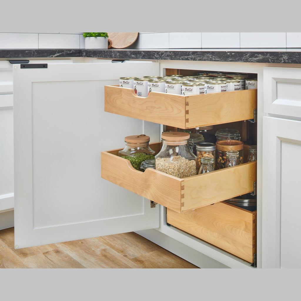 REV-A-SHELF 4PIL-KIT Tall Series Natural Maple Pilaster Kit w/ BLUM Soft-Close for Full-Height Base (2) Standard and (1) Tall Drawer Box, 27-1/4 x 1-1/8" Uprights