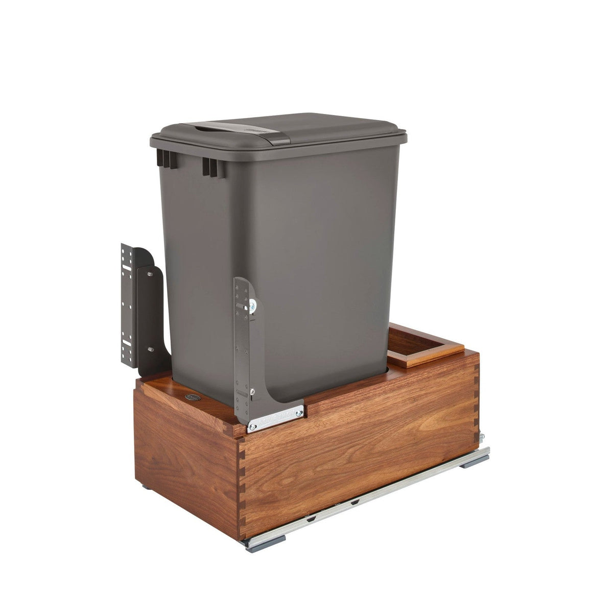 REV-A-SHELF 4WC Series Walnut Bottom Mount Pullout Waste Container w/ (1) Lid and BLUM Soft-Close Slides
