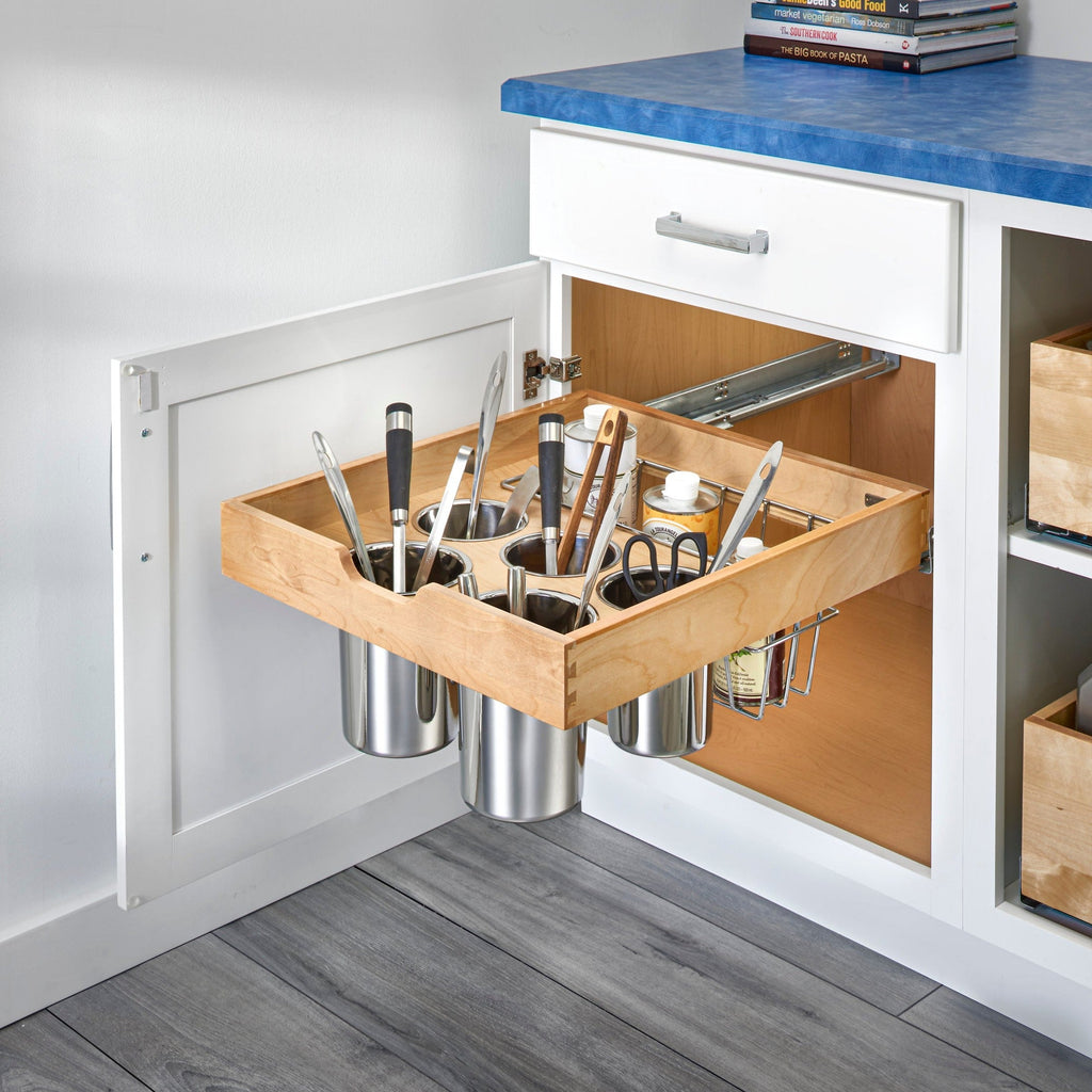 REV-A-SHELF 4WDUT Series Base Cabinet Side-Mount Utensil Pullout w/ BLUM Soft-Close Slides