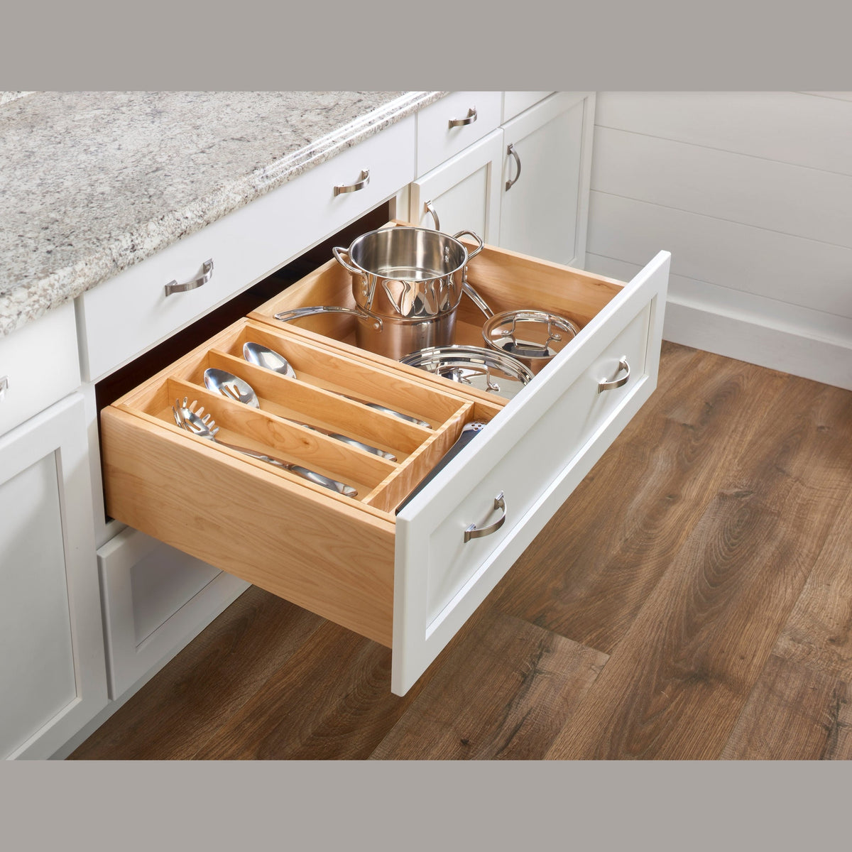 REV-A-SHELF 4WUT-SH Series Wood Trim-to-Fit Shallow Utensil Drawer Insert Organizer