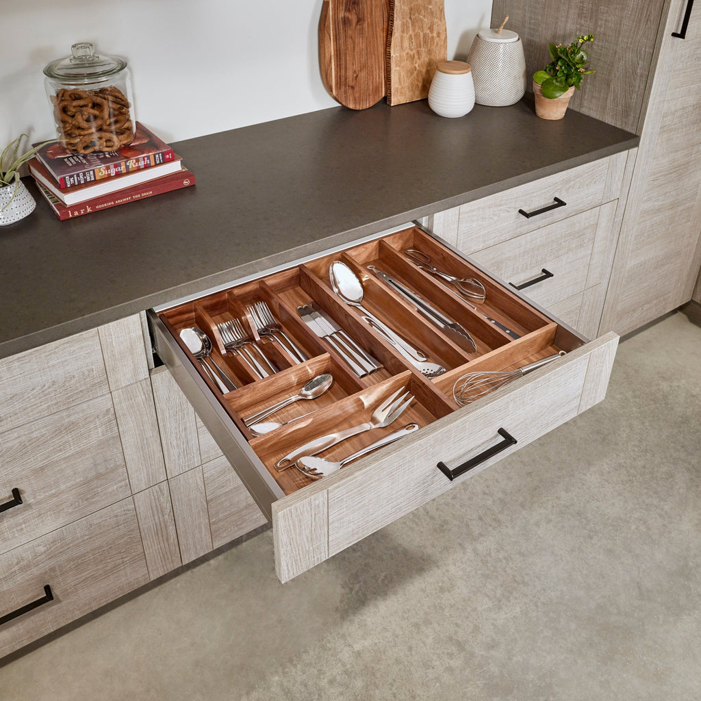 REV-A-SHELF 4WUT-SH Series Wood Trim-to-Fit Shallow Utensil Drawer Insert Organizer