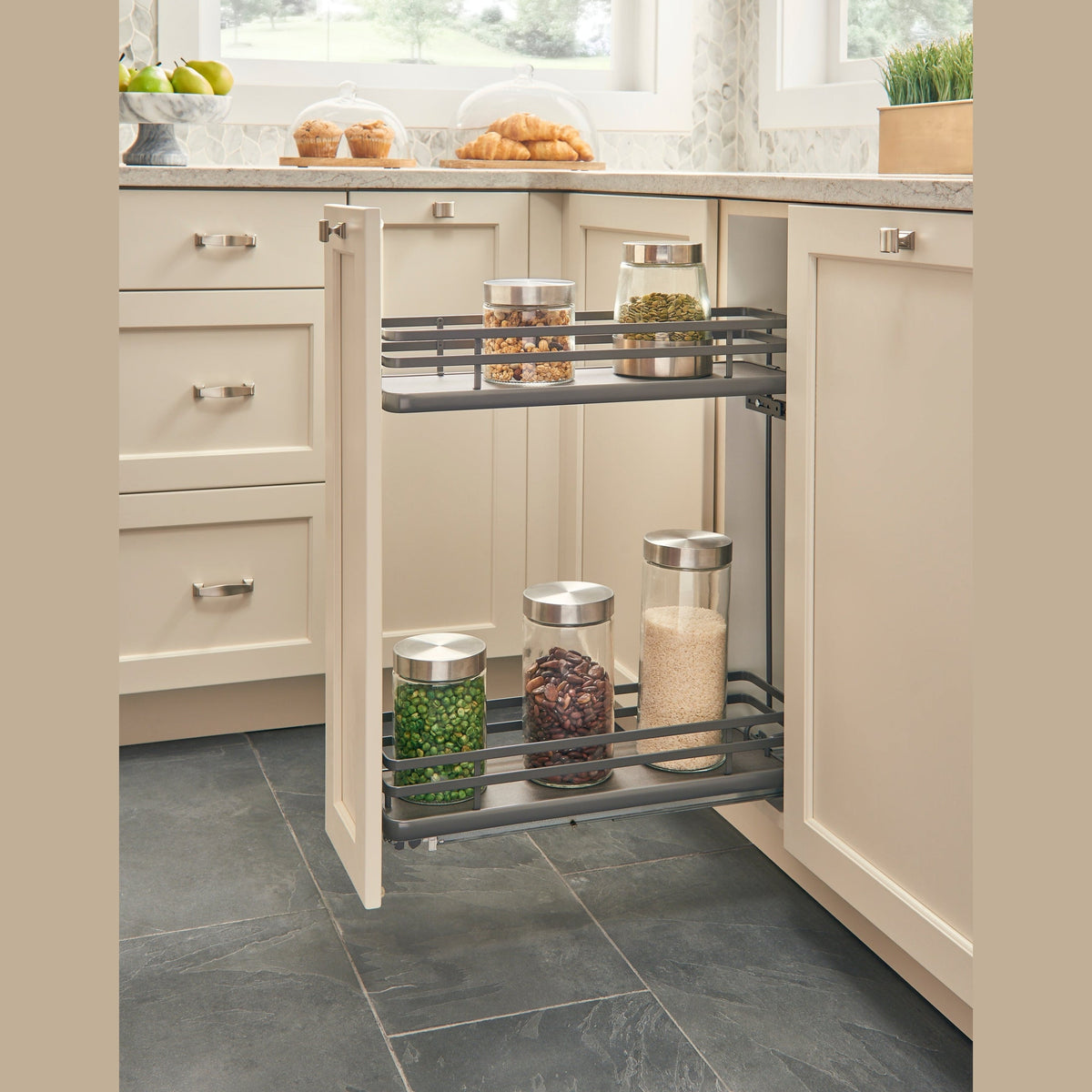 REV-A-SHELF 5322 SC Series Solid Bottom Flat Wire Two-Tier Contemporary Base Cabinet Pullout w/ BLUMOTION Soft-Close