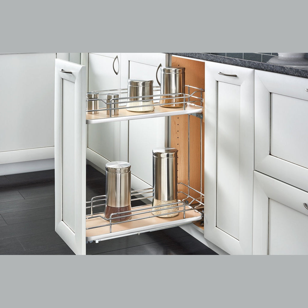 REV-A-SHELF 5322 SC Series Solid Bottom Flat Wire Two-Tier Contemporary Base Cabinet Pullout w/ BLUMOTION Soft-Close