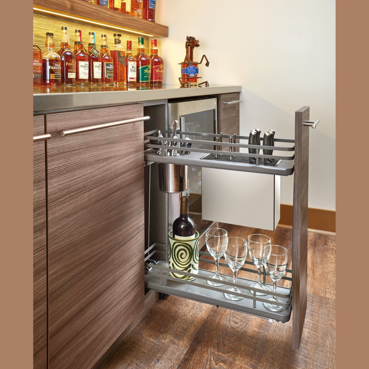 REV-A-SHELF 5322KB Series Solid Bottom Chrome Wire Two-Tier Knife Block Pullout Organizer w/ BLUM Soft-Close