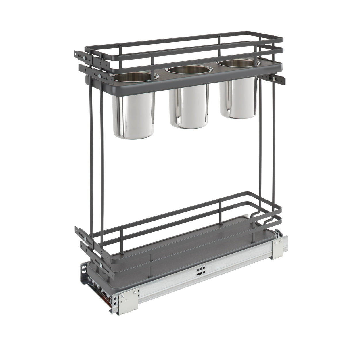 REV-A-SHELF 5322UT Series Solid Bottom Flat Wire Frame Contemporary Base Cabinet Pullout w/ Utensil Bins and BLUMOTION Soft-Close