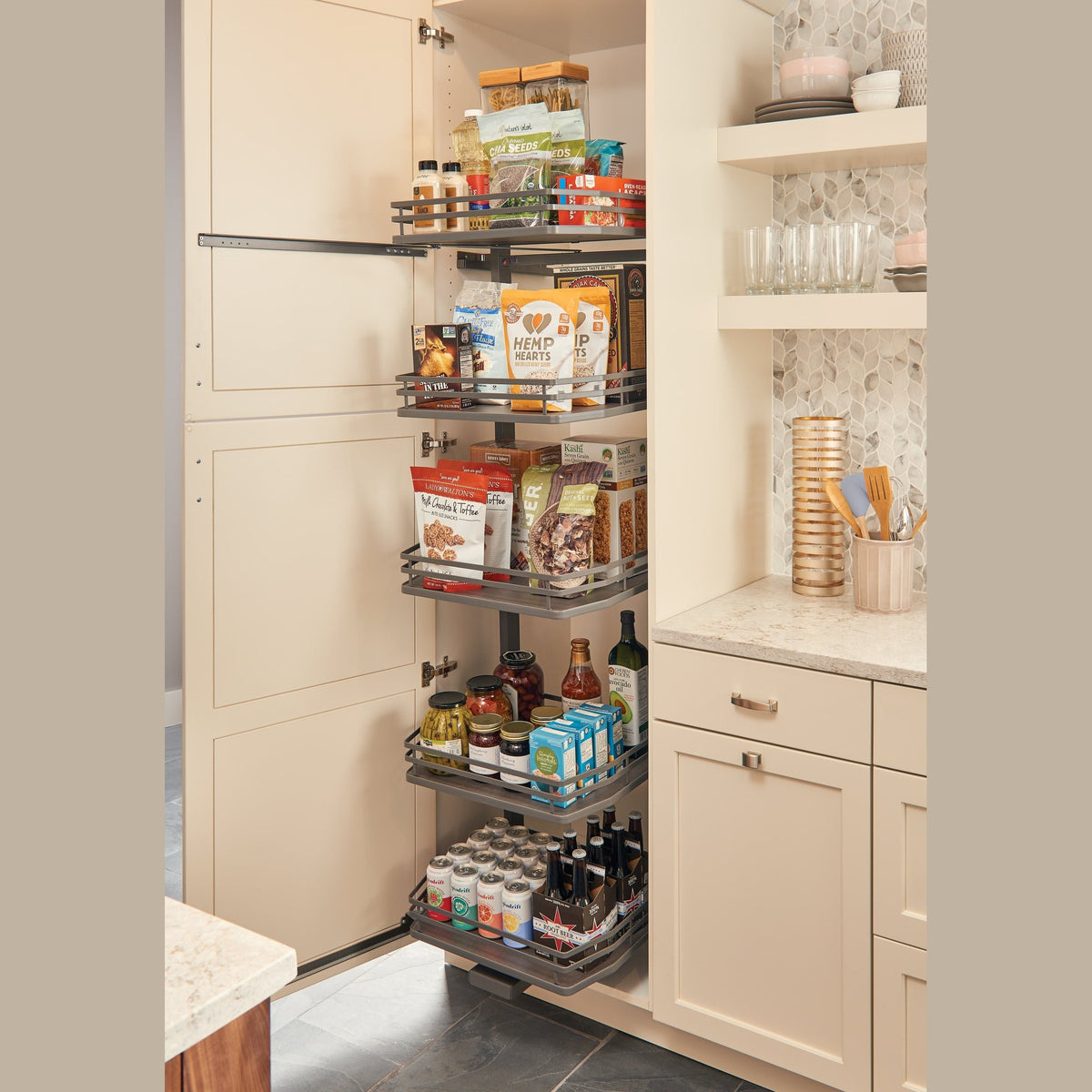 REV-A-SHELF 5374 Series Solid Bottom Flat Wire Five-Tier Swing-Out Pantry