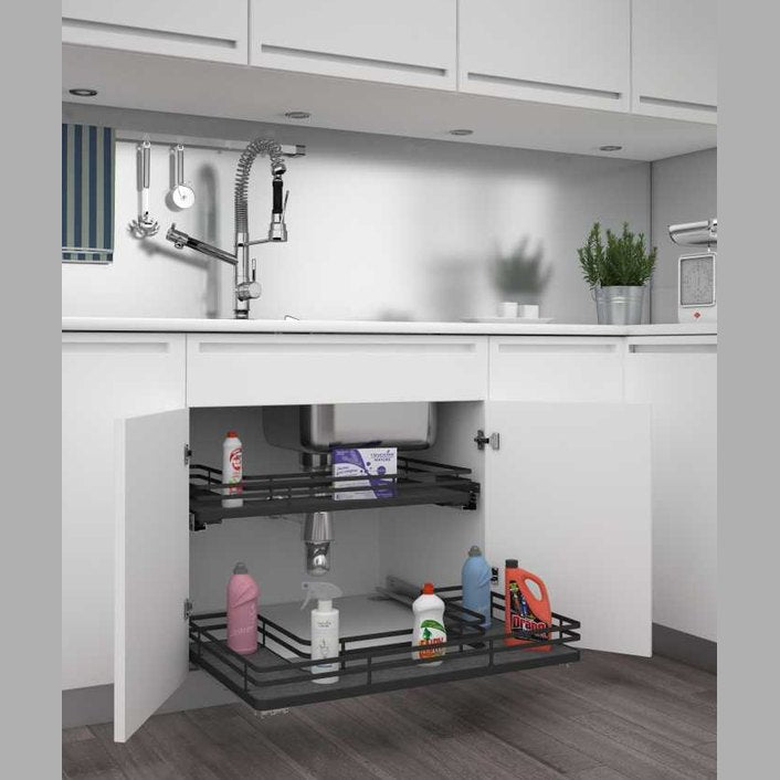 REV-A-SHELF 5386-FL Series Solid Bottom U-Shaped Vanity Pullout w/ BLUMOTION Soft-Close for Sink Base