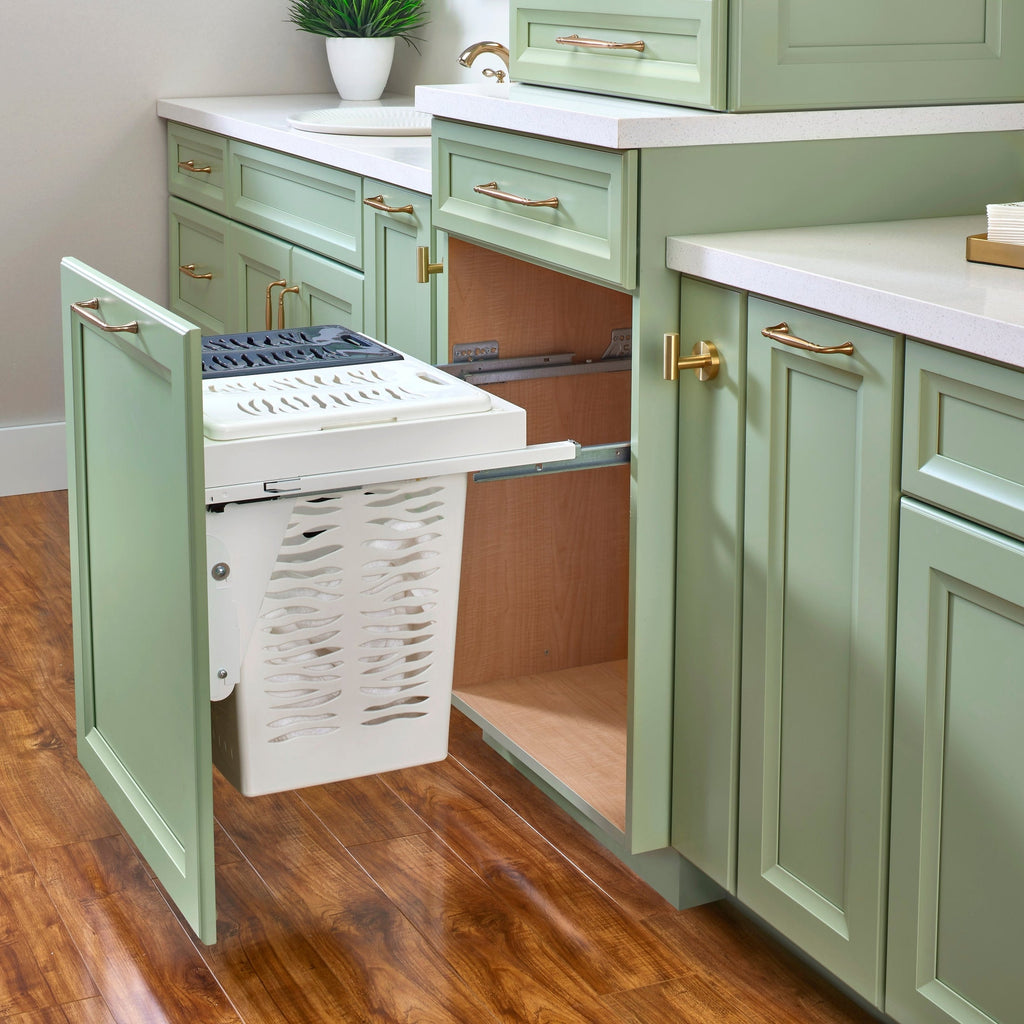 REV-A-SHELF 53TMVH-24SCDM-2-FL Steel Top Mount Hamper Pullout w/ Double .85 BU Hampers and Soft-Close for 24" Full-Access Full-Height Vanity Base