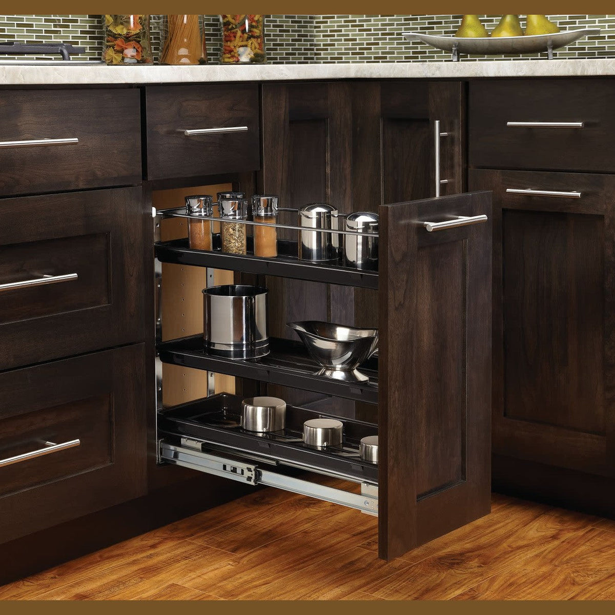 REV-A-SHELF 548-BC-8C Three-Tier Pullout Organizer for 12" Base Cabinets