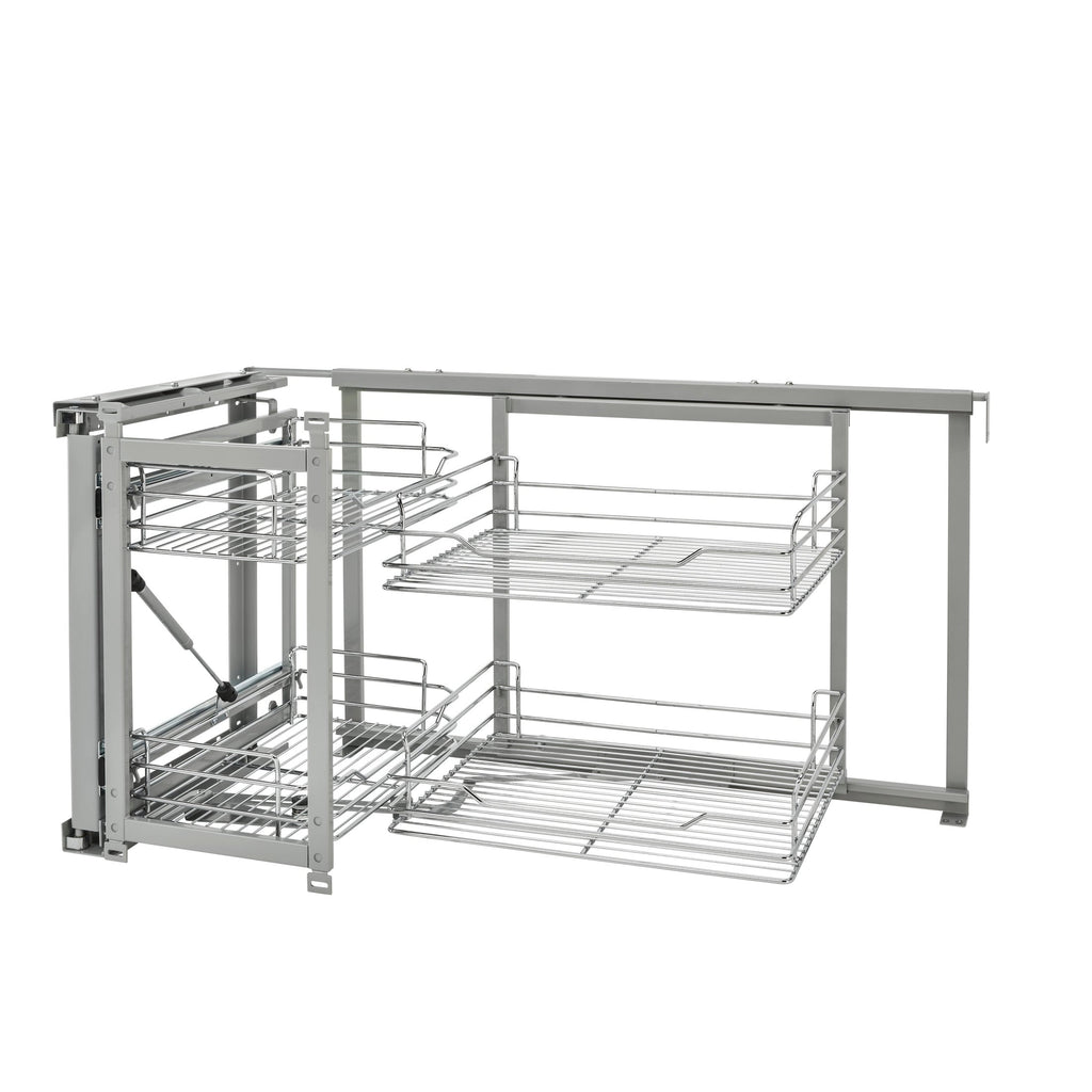 REV-A-SHELF 5707 Series Chrome Two-Tier Wire Bottom Door-Mount Optimizer Blind Corner Organizer