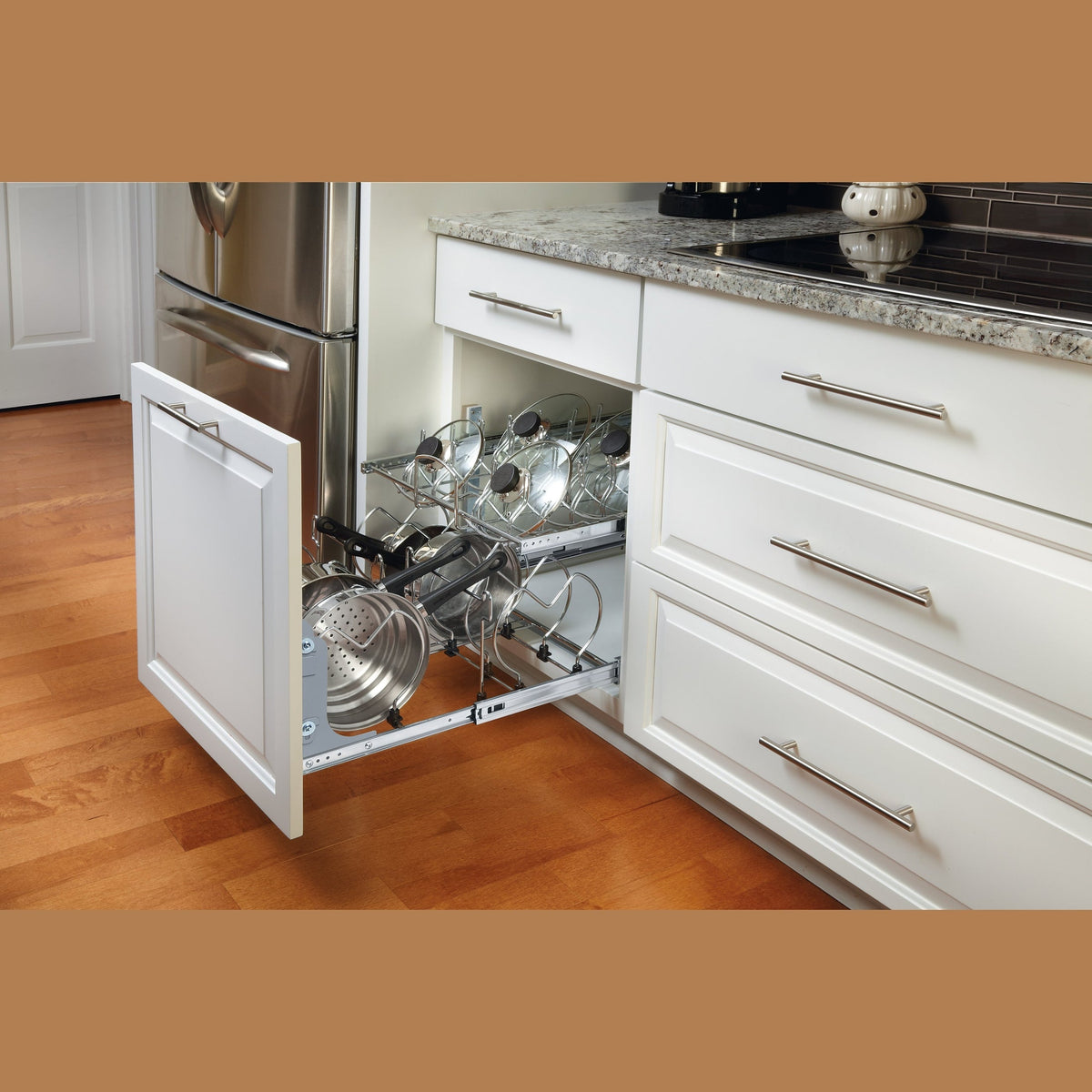 REV-A-SHELF 5CW2-SC Series Pullout Two-Tier Base Cabinet Cookware Organizer w/ Soft-Close Slides