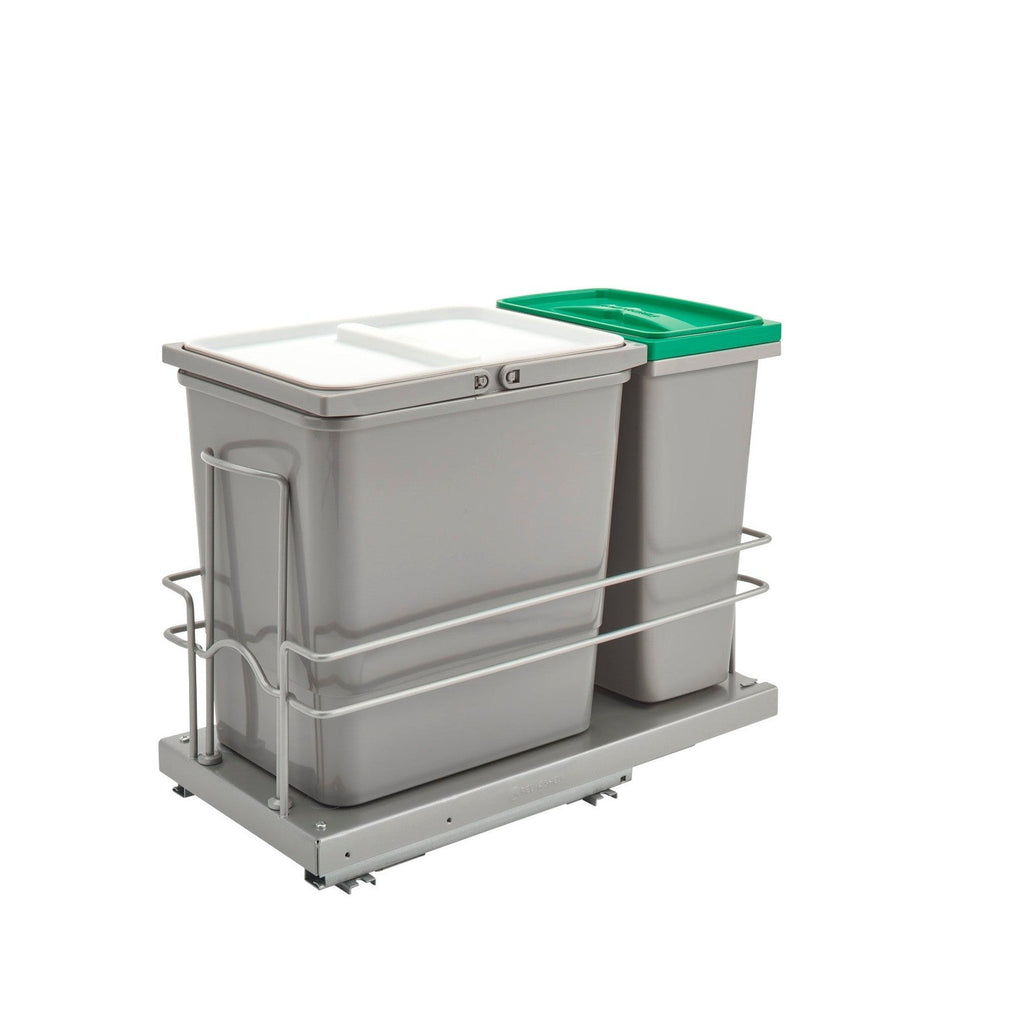 REV-A-SHELF 5SBWC-815S-1  Single 8 L Metallic Silver and Single 15 L Gray Waste Container w/ Soft-Close for 24" Sink Base