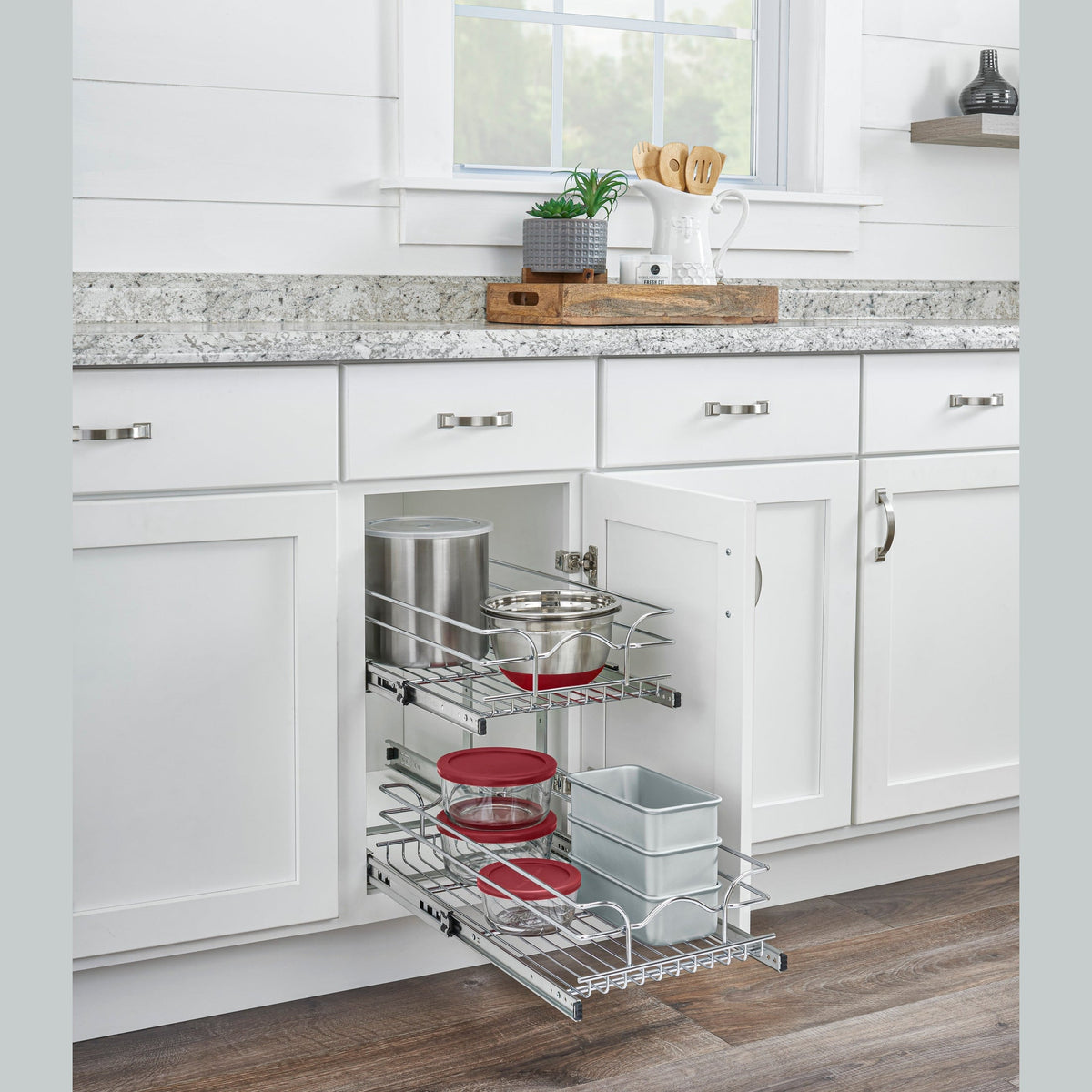 REV-A-SHELF 5WB2 Series Base Cabinet Pullout Chrome 2-Tier Wire Basket