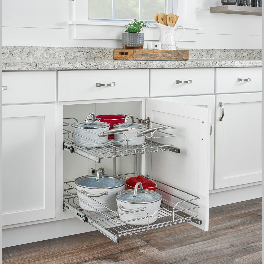 REV-A-SHELF 5WB2 Series Base Cabinet Pullout Chrome 2-Tier Wire Basket