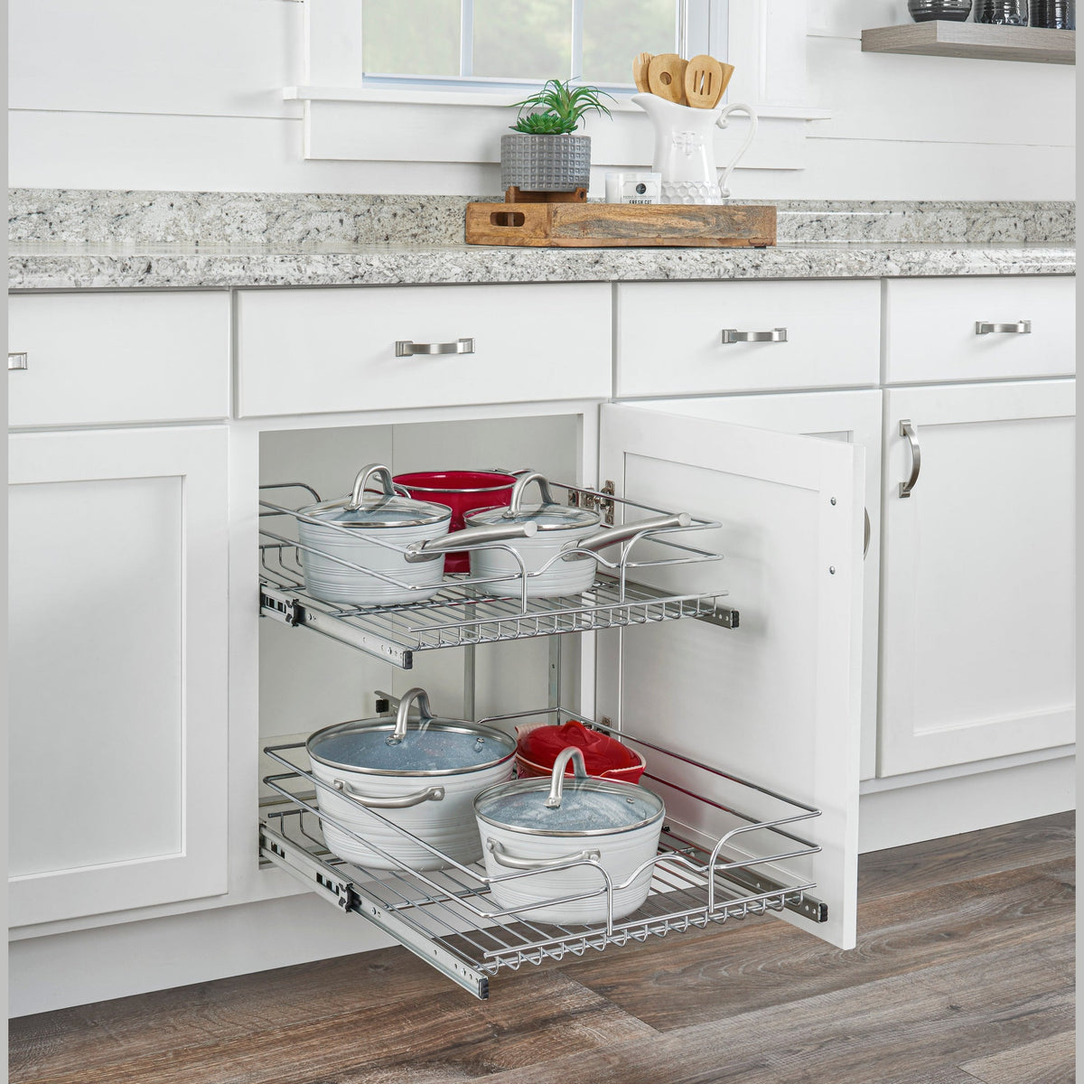 REV-A-SHELF 5WB2 Series Base Cabinet Pullout Chrome 2-Tier Wire Basket