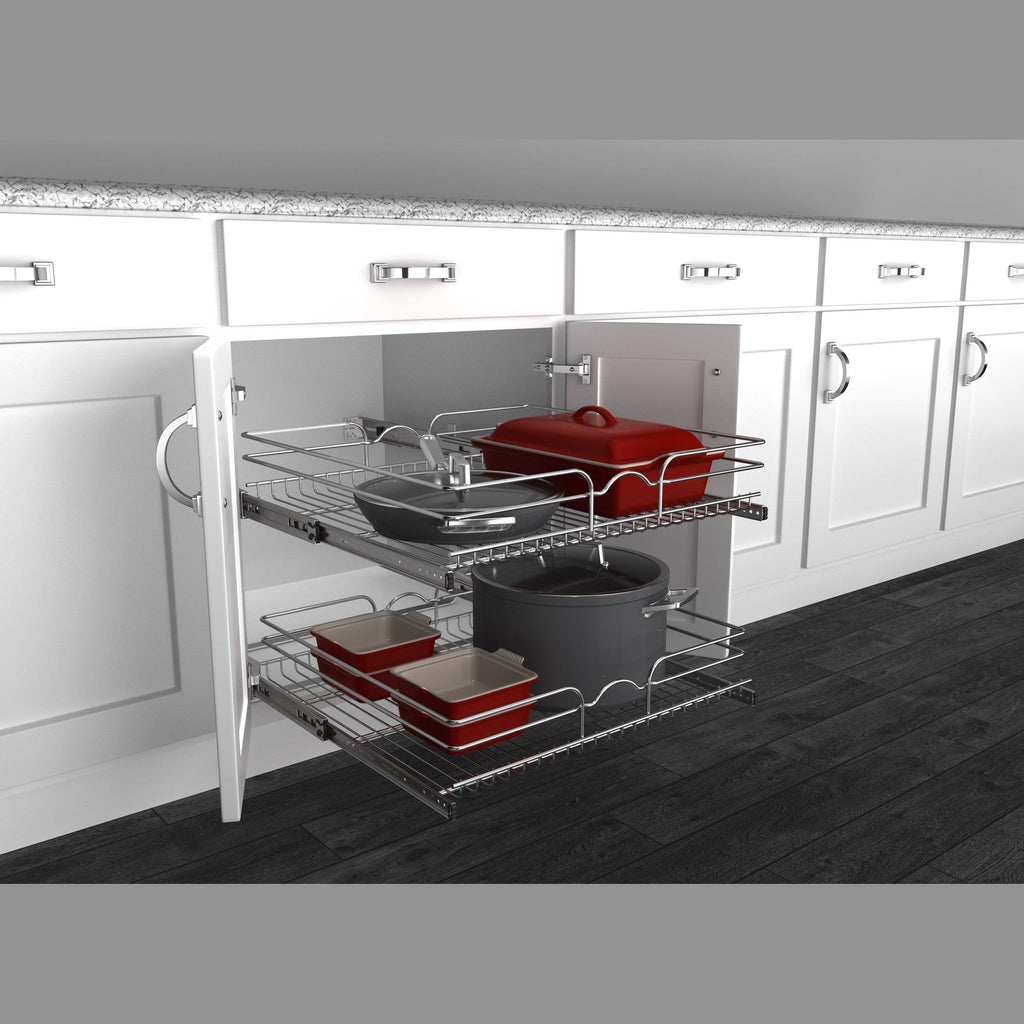 REV-A-SHELF 5WB2 Series Base Cabinet Pullout Chrome 2-Tier Wire Basket