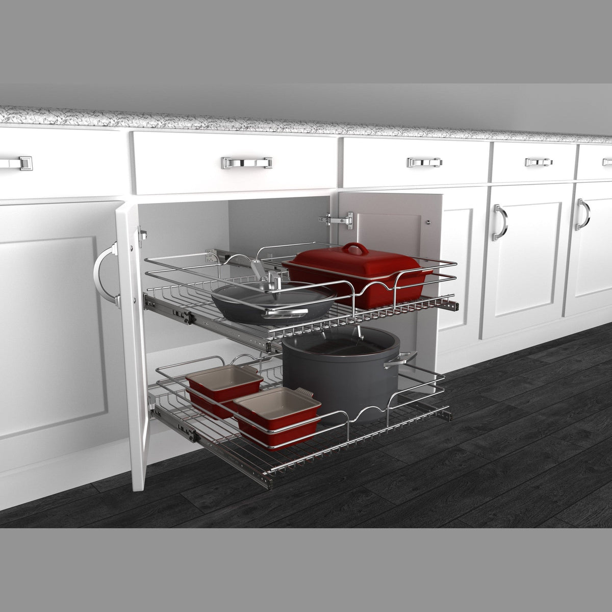 REV-A-SHELF 5WB2 Series Base Cabinet Pullout Chrome 2-Tier Wire Basket