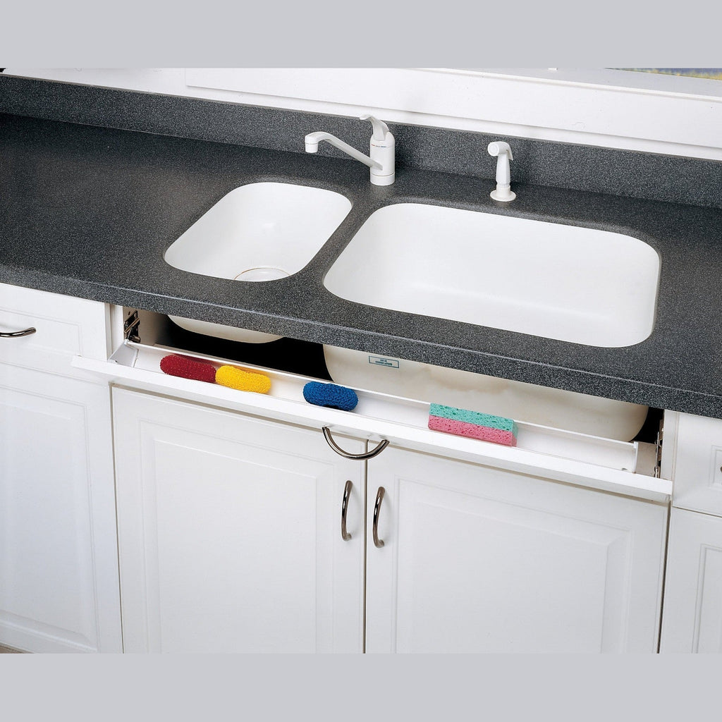 REV-A-SHELF 6541-36-11-52 36" White Polymer Slim Series Tip-Out Sink Front Tray w/ 2 Pair Hinges and End Caps