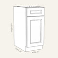 Dimension drawing of a Belmont Shaker standard base cabinet with 1 door and 1 drawer, 15w, 34.5h, 24d.
