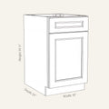 Dimension drawing of a Belmont Shaker standard base cabinet with 1 door and 1 drawer, 18w, 34.5h, 24d.