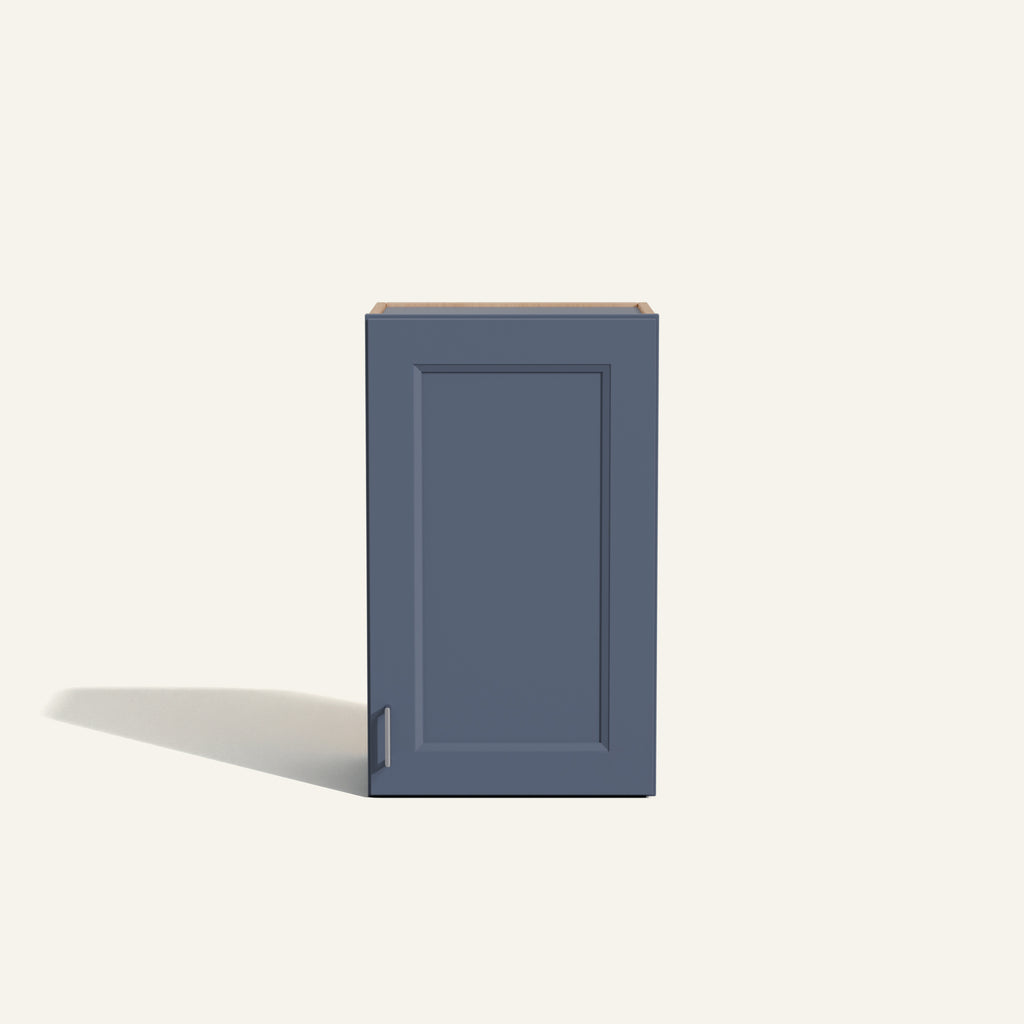 Straight on view of a Belmont Blue Wall Cabinet with a solid door.