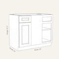 Dimension drawing of a Belmont Shaker extended blind corner base cabinet with 1 door and 1 drawer, 39w, 34.5h, 24d.