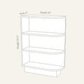 Dimension drawing of a Belmont Shaker open shelf base cabinet with 3 shelves, 12w, 34.5h, 24d.