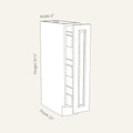 Dimension drawing of a Belmont Shaker spice pull-out base cabinet, 6w, 34.5h, 24d.