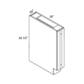 White traditional shaker spice pull-out, 6″ wide, 34.5″ high, 24″ deep, shown in a technical line drawing with dimensions. Part of the Seaport line from the Kitchen & Cabinet Store.