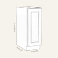 Dimension drawing of a Belmont Shaker full-height base cabinet with 1 door, 12w, 34.5h, 24d.