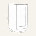 Dimension drawing of a Belmont Shaker full-height base cabinet with 1 door, 15w, 34.5h, 24d.