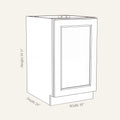 Dimension drawing of a Belmont Shaker full height base cabinet with 1 door, 18w, 34.5h, 24d.