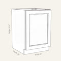 Dimension drawing of a Belmont Shaker full-height base cabinet with 1 door, 21w, 34.5h, 24d.