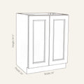 Dimension drawing of a Belmont Shaker full height double door base cabinet, 24w, 34.5h, 24d.