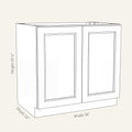 Dimension drawing of a Belmont Shaker full-height double door base cabinet with 2 doors, 36w, 34.5h, 24d.