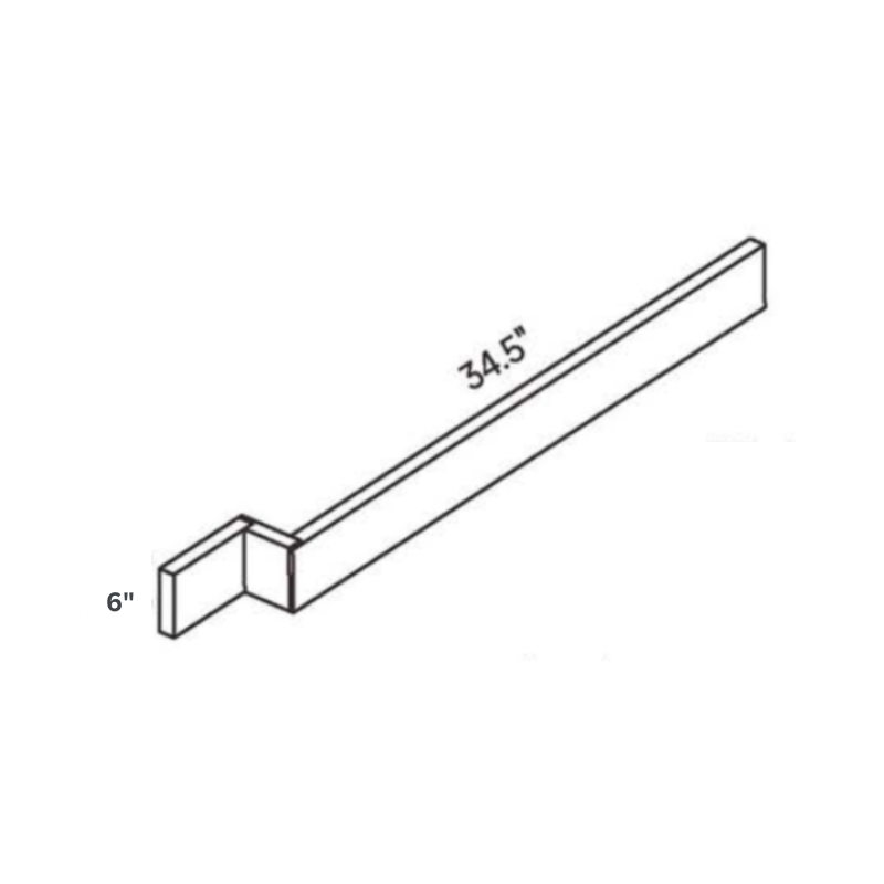 White Base Filler contemporary shaker, 6″ wide, 34.5″ high, 0.75″ deep, shown in a technical line drawing with dimensions. Part of the Belmont line from the Kitchen & Cabinet Store.