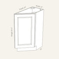 Dimension drawing of a Belmont Shaker transitional tray storage base cabinet with 1 door, 12w, 34.5h, 24d.