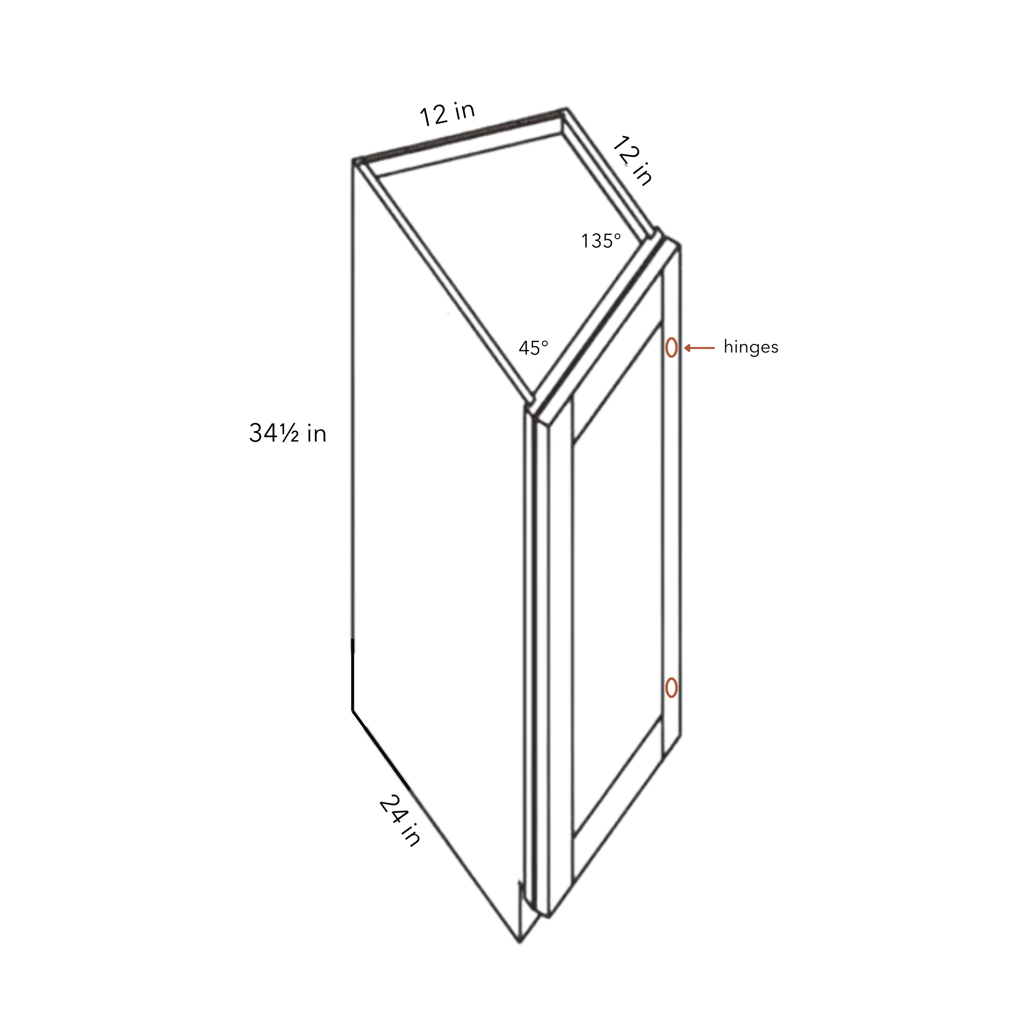 Seaport Light Gray Tray Divider Base - 12w 34½h 24d line drawing dimensions