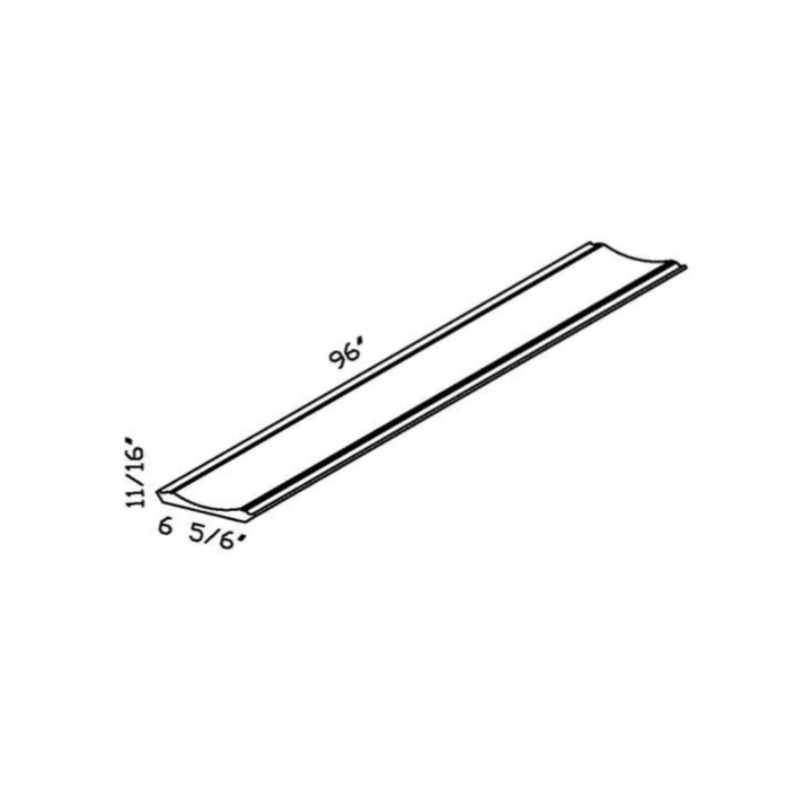 Green Extra contemporary shaker, 96″ wide, 6.38″ high, 0.75″ deep, shown in a technical line drawing with dimensions. Part of the Belmont line from the Kitchen & Cabinet Store.