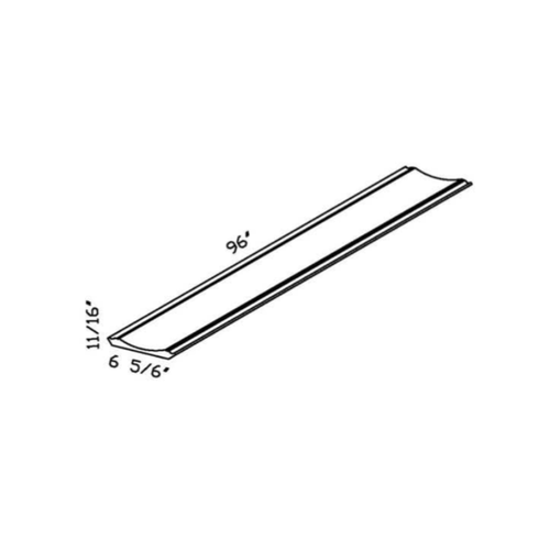 Driftwood Extra traditional shaker, 96″ wide, 6.38″ high, 0.75″ deep, shown in a technical line drawing with dimensions. Part of the Seaport line from the Kitchen & Cabinet Store.