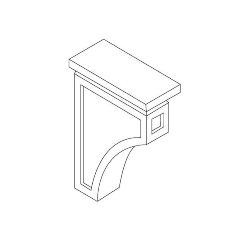 White Large Corbel traditional shaker, 5.25″ wide, 12.5″ high, 4.5″ deep, shown in a technical line drawing with dimensions. Part of the Seaport line from the Kitchen & Cabinet Store.