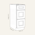 Dimension drawing of a Belmont Shaker 3-drawer base cabinet, 12w, 34.5h, 24d.