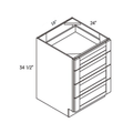 Natural traditional shaker 4, 18″ wide, 34.5″ high, 24″ deep, shown in a technical line drawing with dimensions. Part of the Seaport line from the Kitchen & Cabinet Store.