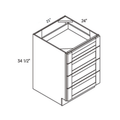 Driftwood traditional shaker 4, 21″ wide, 34.5″ high, 24″ deep, shown in a technical line drawing with dimensions. Part of the Seaport line from the Kitchen & Cabinet Store.