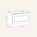 Dimension drawing of a Belmont Shaker bench seat base cabinet with 1 drawer, 24w, 16.875h, 24d.