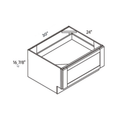 Natural traditional shaker bench seat base, 30″ wide, 16.88″ high, 24″ deep, shown in a technical line drawing with dimensions. Part of the Seaport line from the Kitchen & Cabinet Store.