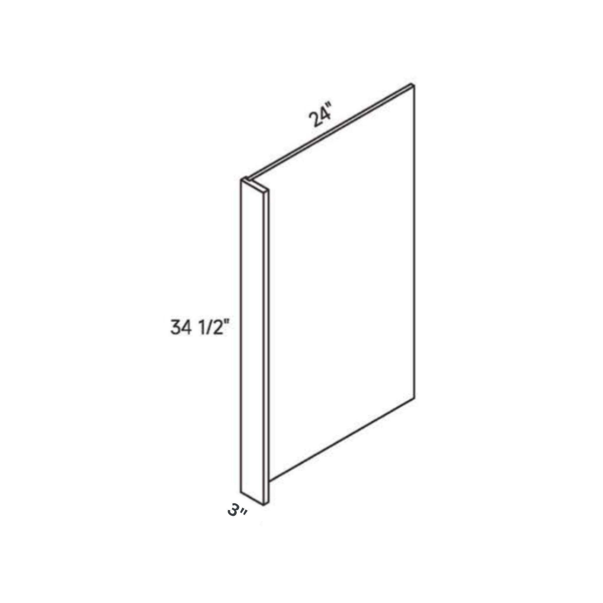 Belmont Green Dishwasher Return Panel - 3w 34½h 24d line drawing dimensions