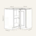 Dimension drawing of a Belmont Shaker easy-reach corner base cabinet with 1 bi-fold door, 36w, 34.5h, 24d.